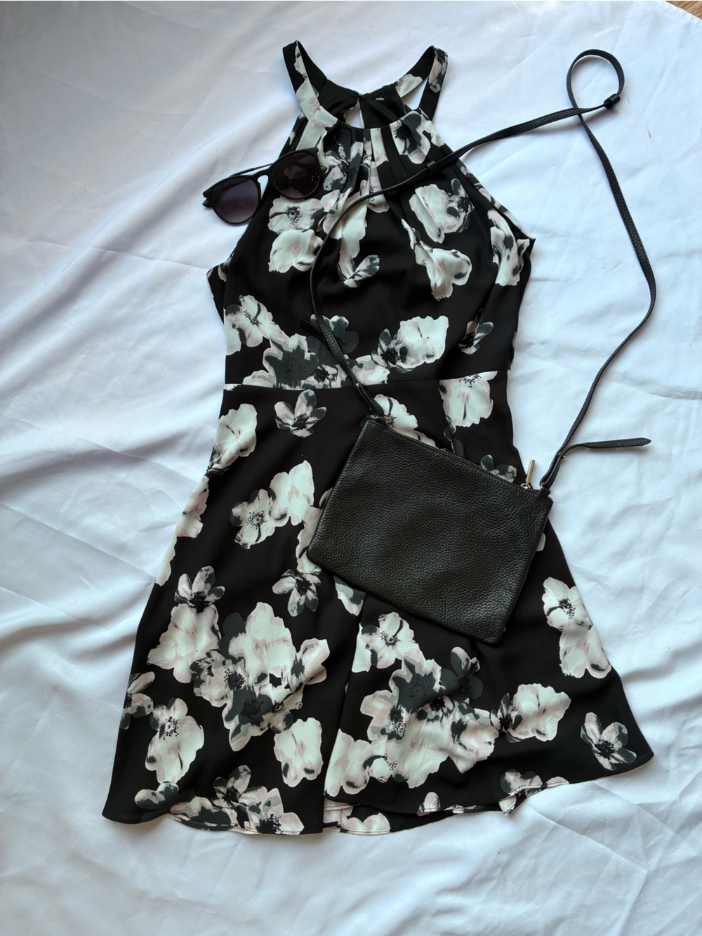 Express Black Floral Mini Dress with White Blooms